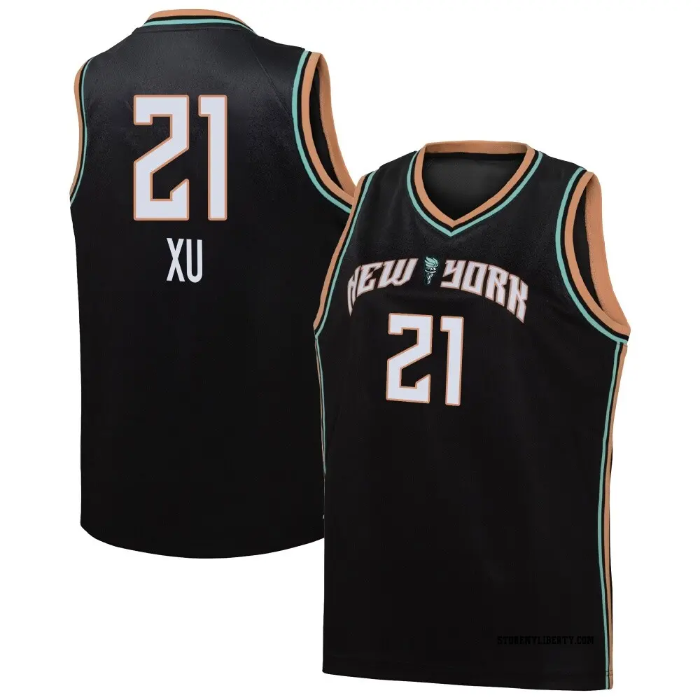 Men's Han Xu ＃21 Explorer Edition Victory Black New York Liberty 2021 Jersey