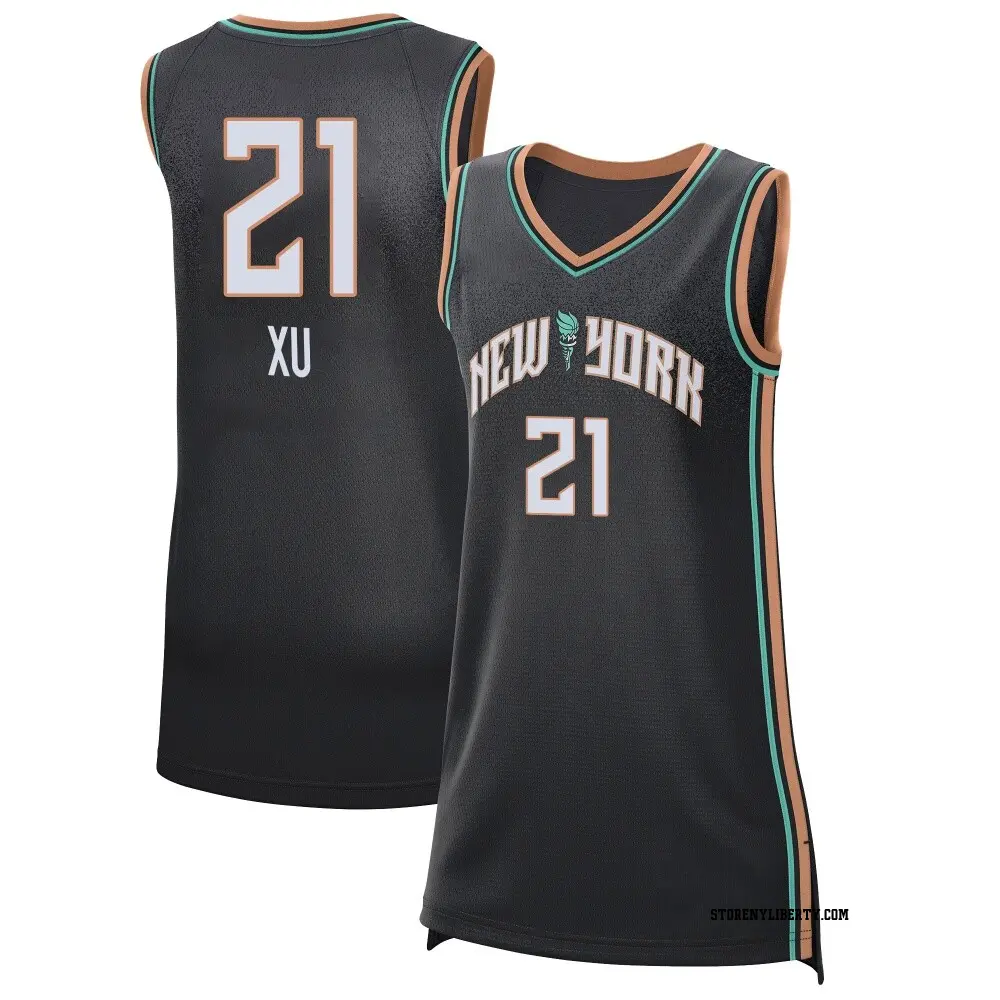 Women's Han Xu ＃21 Explorer Edition Victory Black New York Liberty 2021 Jersey