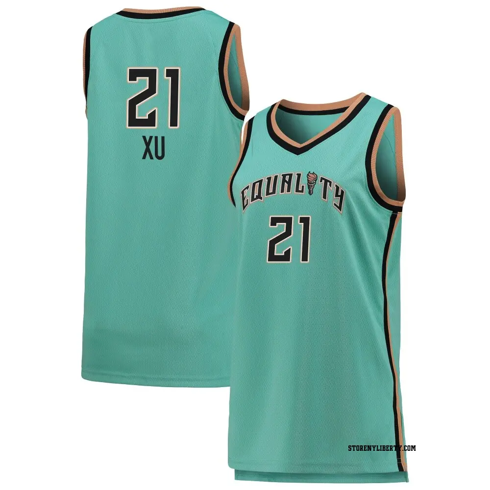 Women's Han Xu ＃21 Rebel Edition Victory Green New York Liberty 2021 Jersey
